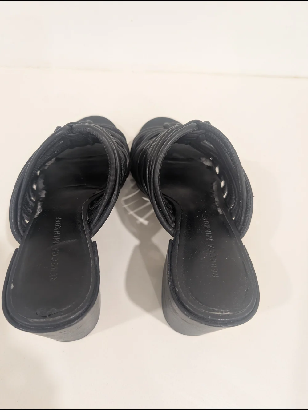 Rebecca Minkoff Black Knotted Strap Block Heel Mule